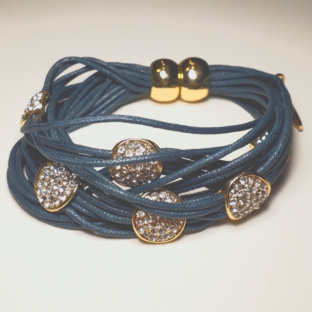 Saachi Austrian Crystal & Gunmetal String Bracelet 7.25 in